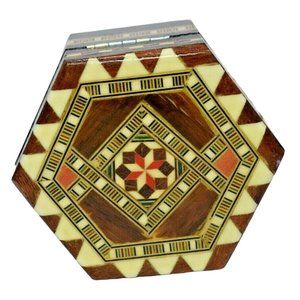 Hexagonal Mosaic Mirrored Hinged Trinket Jewelry Box